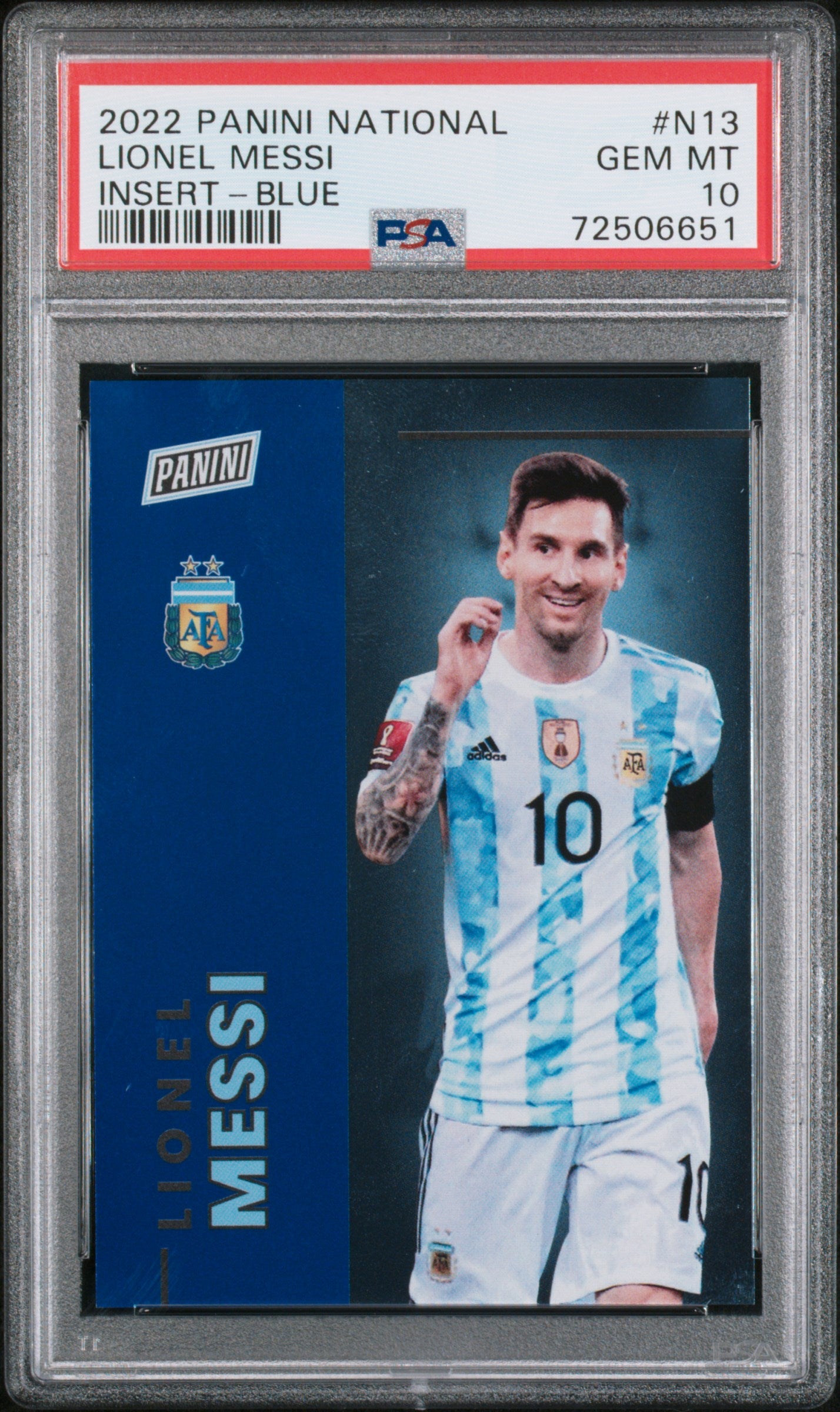 2022 Panini National Insert #N13 Lionel Messi Insert-Blue PSA 10