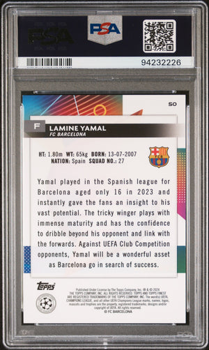 2023-24 Topps Finest Uefa Club Competitions #50 Lamine Yamal Green Lava PSA 9