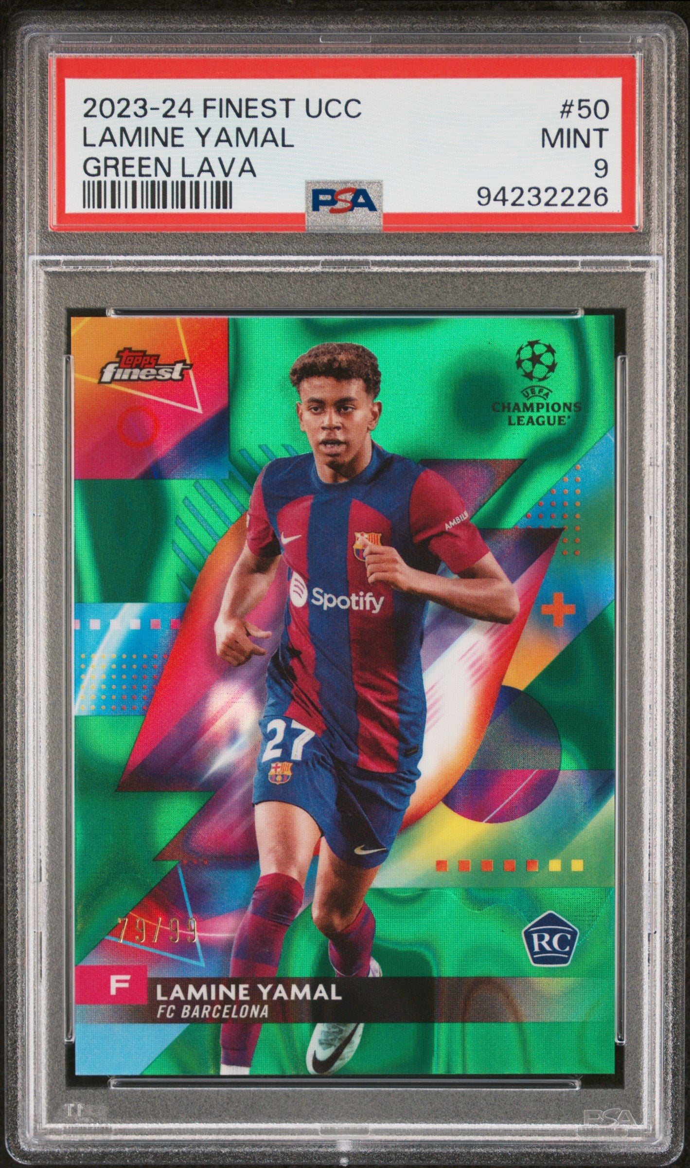 2023-24 Topps Finest Uefa Club Competitions #50 Lamine Yamal Green Lava PSA 9
