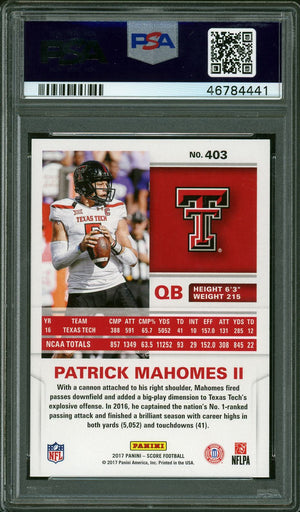 2017 Panini Score #403 Patrick Mahomes Ii PSA 10