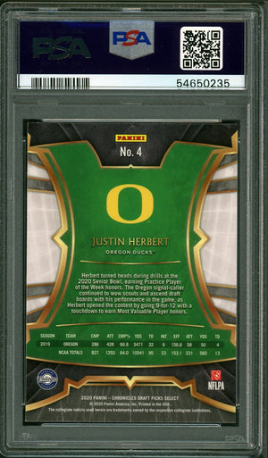 2020 Panini Chronicles Draft Picks Select #4 Justin Herbert Select PSA 9