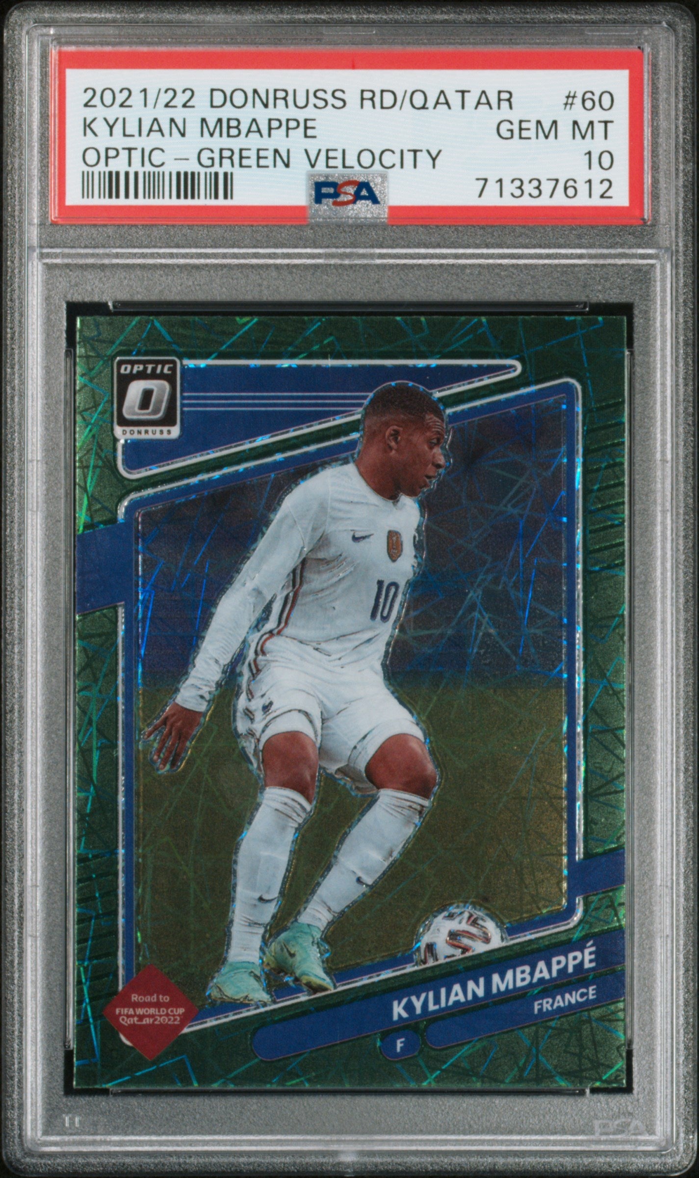 2021 Panini Donruss Road To Qatar #60 Kylian Mbappe Optic-Green Velocity PSA 10
