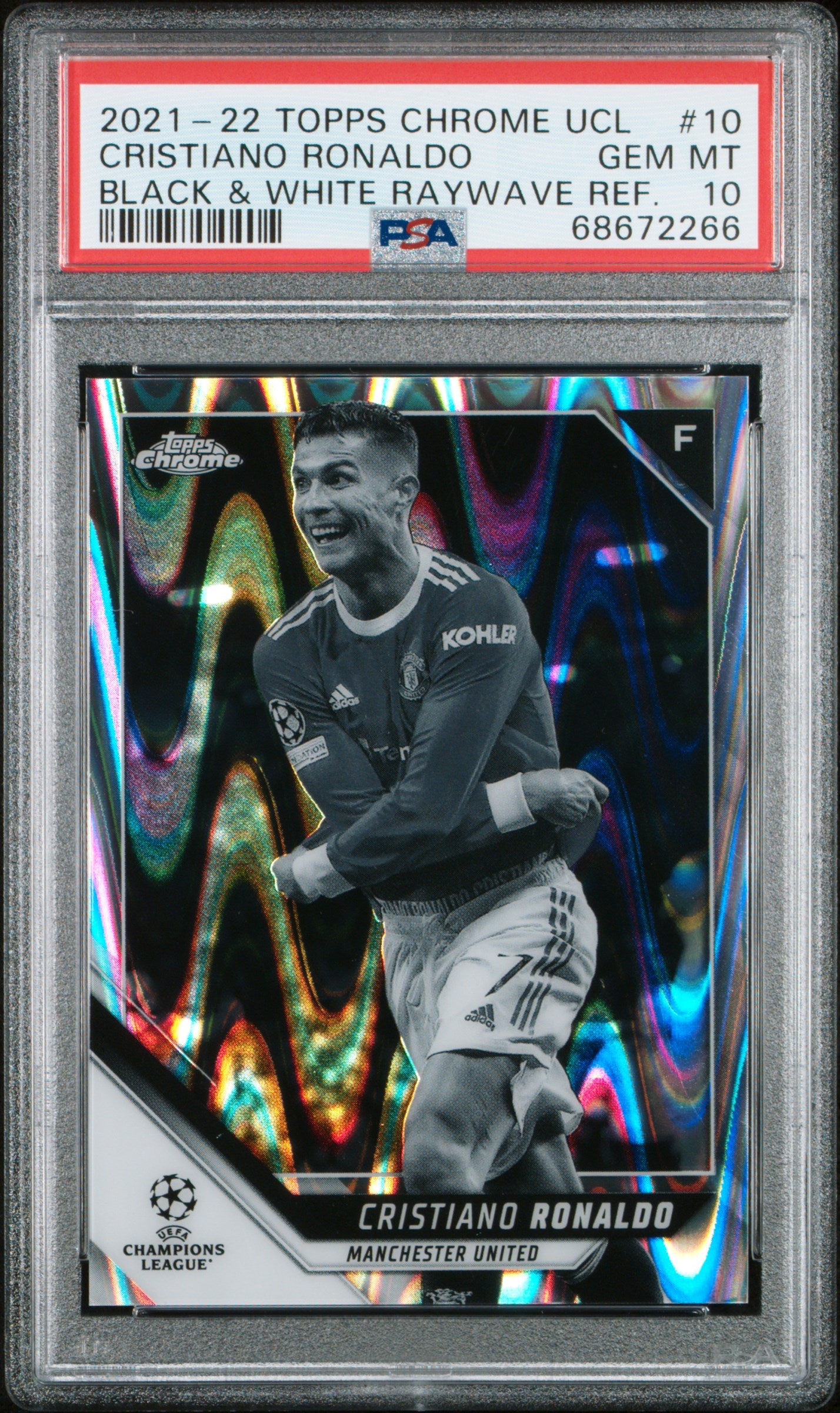 2021 Topps Chrome Uefa Champions #10 Cristiano Ronaldo Black & White PSA 10