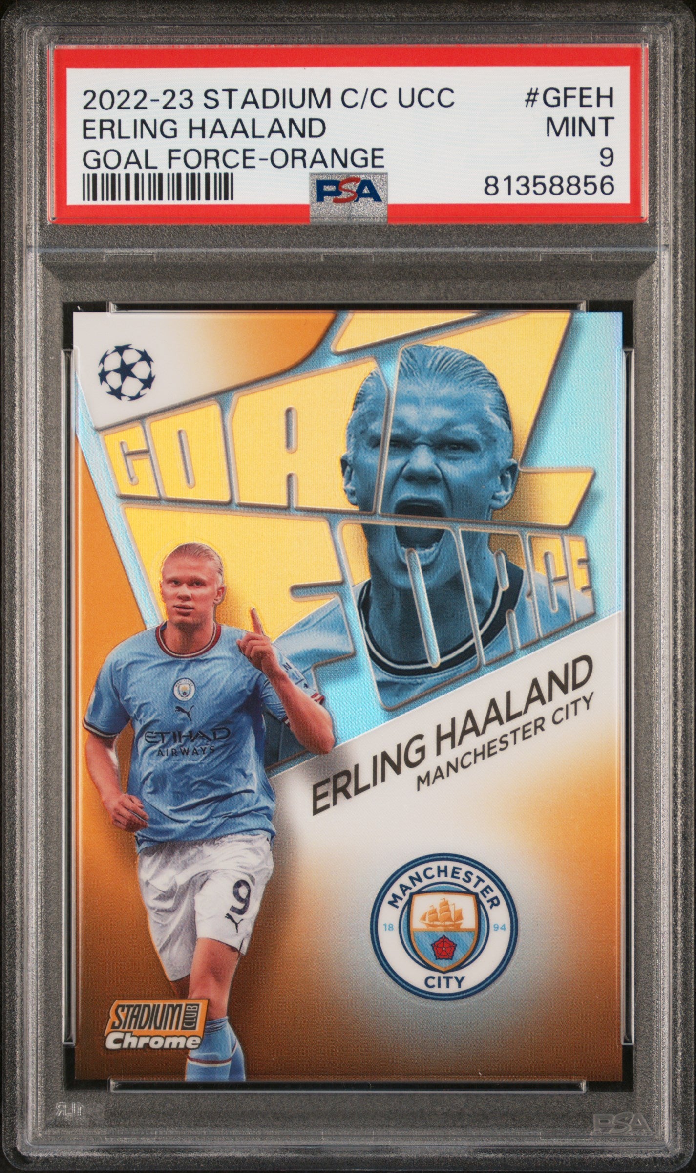 2022-23 Stadium Club Uefa Club Competitions Erling Haaland GF-Orange Ref PSA 9