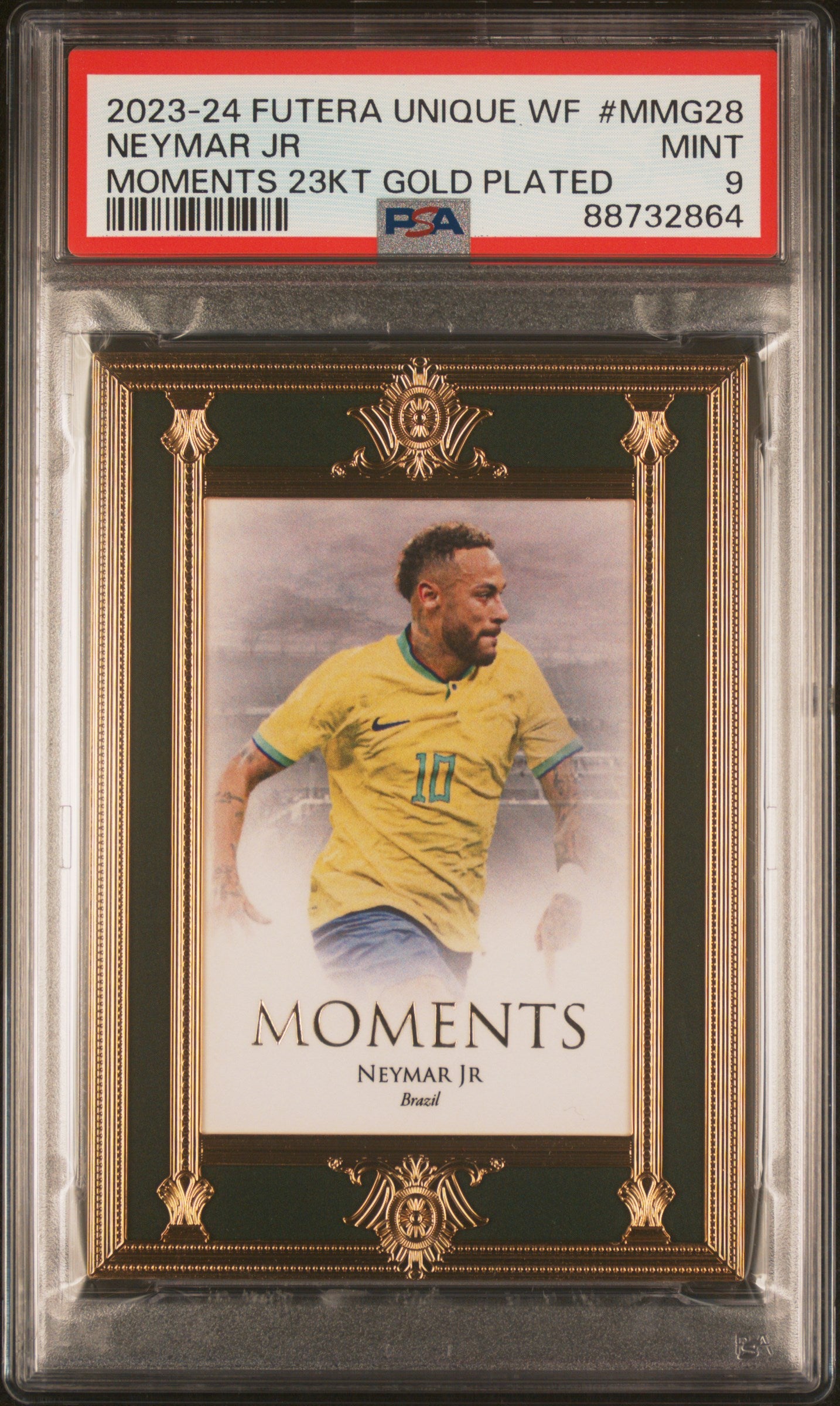 2023-24 Futera Unique World  23kt Gold Plated #MMG28 Neymar Jr PSA 9