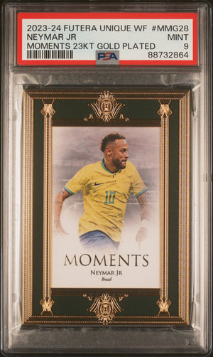 2023-24 Futera Unique World  23kt Gold Plated #MMG28 Neymar Jr PSA 9