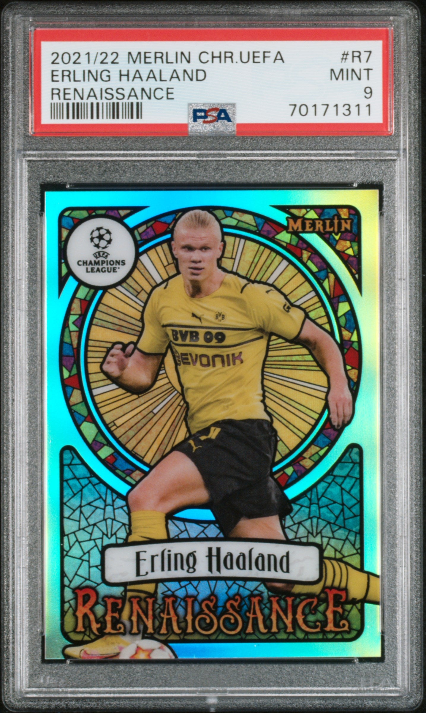 2021-2022 Topps Merlin Chrome Uefa League  #R7 Erling Haaland PSA 9