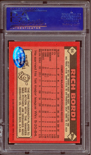 1986 Topps #94 Rich Bordi Collector's Edition (Tiffany) 9 Mint