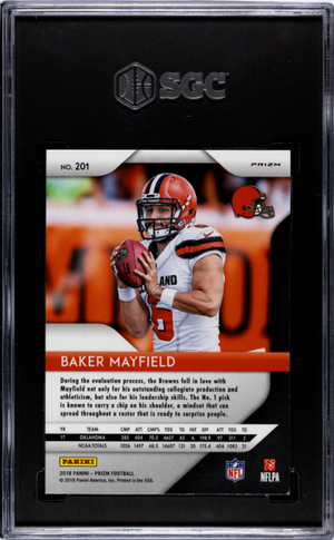 2018 Panini Prizm #201 Baker Mayfield Neon Green Pulsar Prizm SGC 9