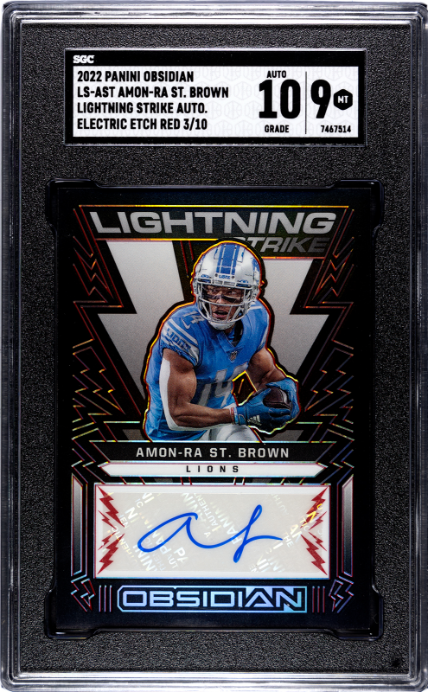 2022 Obsidian #LS-AST Amon-Ra St. Brown Lightning Strike Auto Etch Red SGC 9