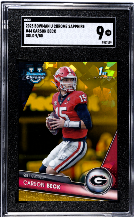 2023 Bowman U Chrome Sapphire #44 Carson Beck Gold 9