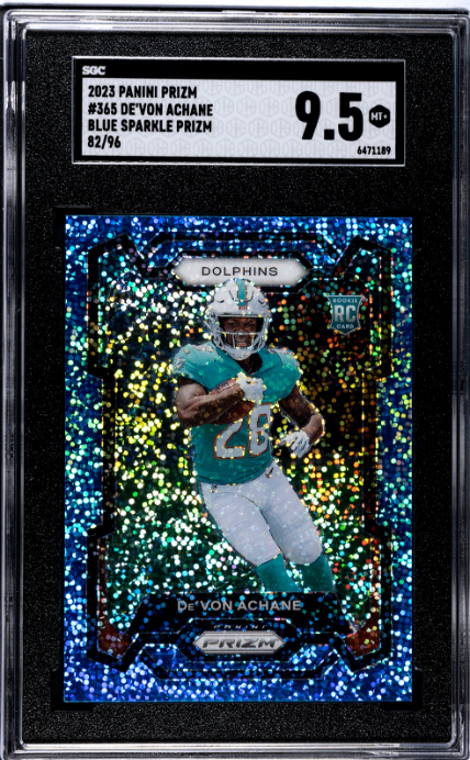 2023 Panini Prizm #365 De'Von Achane Blue Sparkle Prizm 9.5