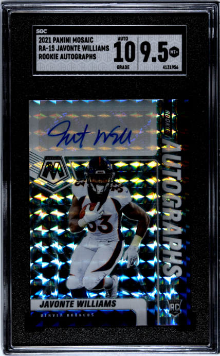 2021 Panini Mosaic #RA-15 Javonte Williams Rookie Autos. SGC 9.5