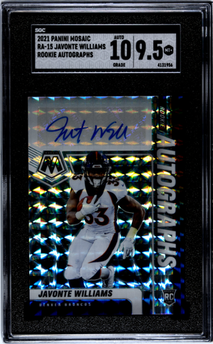 2021 Panini Mosaic #RA-15 Javonte Williams Rookie Autos. SGC 9.5