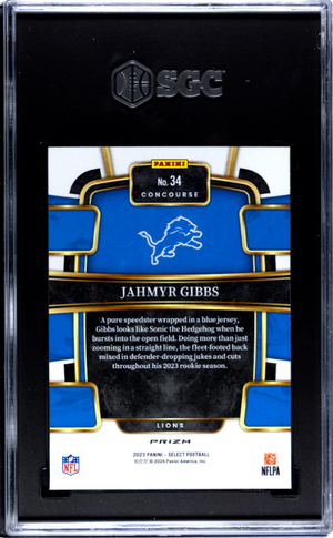2023 Panini Select #34 Jahmyr Gibbs Silver Prizm  SGC10
