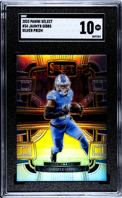 2023 Panini Select #34 Jahmyr Gibbs Silver Prizm  SGC10