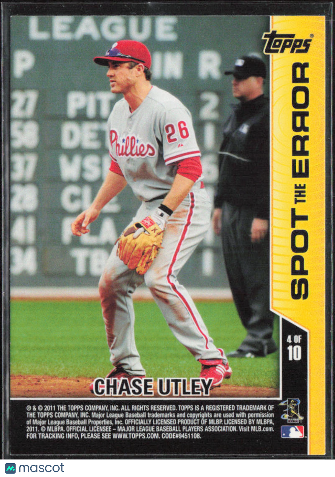 2011 Topps Opening Day #4 Chase Utley Spot the Error