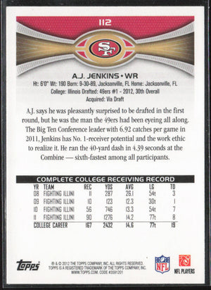 2012 Topps #112 A.J. Jenkins Gold #/2012