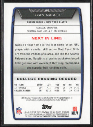 2013 Bowman #165 Ryan Nassib Gold #/399