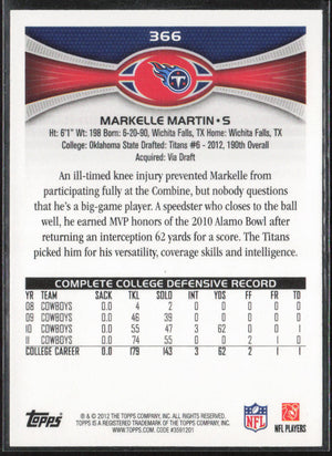 2012 Topps #366 Markelle Martin Gold #/2012