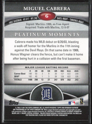 2011 Bowman Platinum #6 Miguel Cabrera Gold