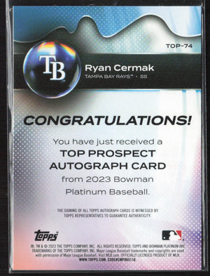 2023 Bowman Platinum #TOP-74 Ryan Cermak Top Prospects Autographs