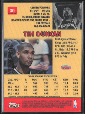 1999-00 Bowman's Best #30 Tim Duncan Refractors #/400