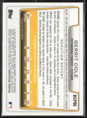 2012 Bowman #BCP86 Gerrit Cole Chrome Prospects