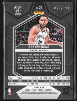 2024 2023-24 Panini Mosaic Basketball Ben Simmons #29 082/199