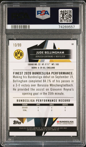 2020 Topps Finest Bundesliga Jude Bellingham #32 Green Refractor PSA 10