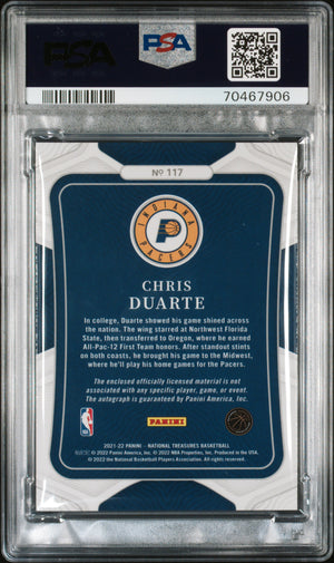 2021 Panini National Treasures Chris Duarte #117 RPA Bronze PSA 10 Auto 10