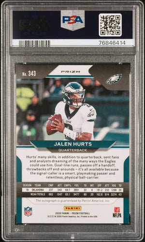 2020 Panini Prizm Jalen Hurts #343 Autograph Red Shimmer PSA 9