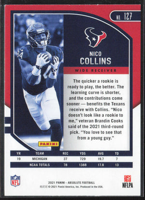 2021 Panini Absolute Football Nico Collins #127