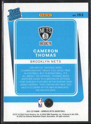 2022 2021-22 Panini Donruss Optic Basketball Cameron Thomas #153