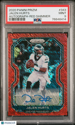 2020 Panini Prizm Jalen Hurts #343 Autograph Red Shimmer PSA 9